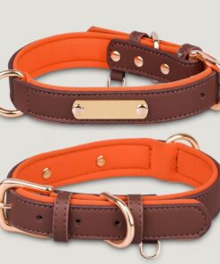 Alternative view of Dual D-Ring PU Leather Dog Collar with Nameplate